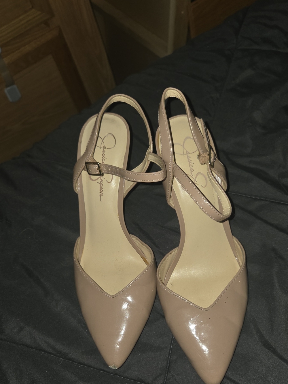 Jessica Simpson Blush Patent Pointed-Toe Slingback Heels